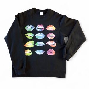 Mood Mouth Rainbow Tie Dye Lips Graphic Sweatshirt Size Medium Pop Art Edgy